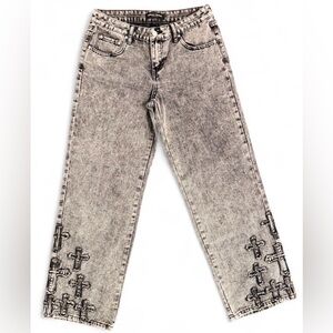 Ashley Mason Premium Acid Wash Cross Patch Relaxed Jeans - 7/28